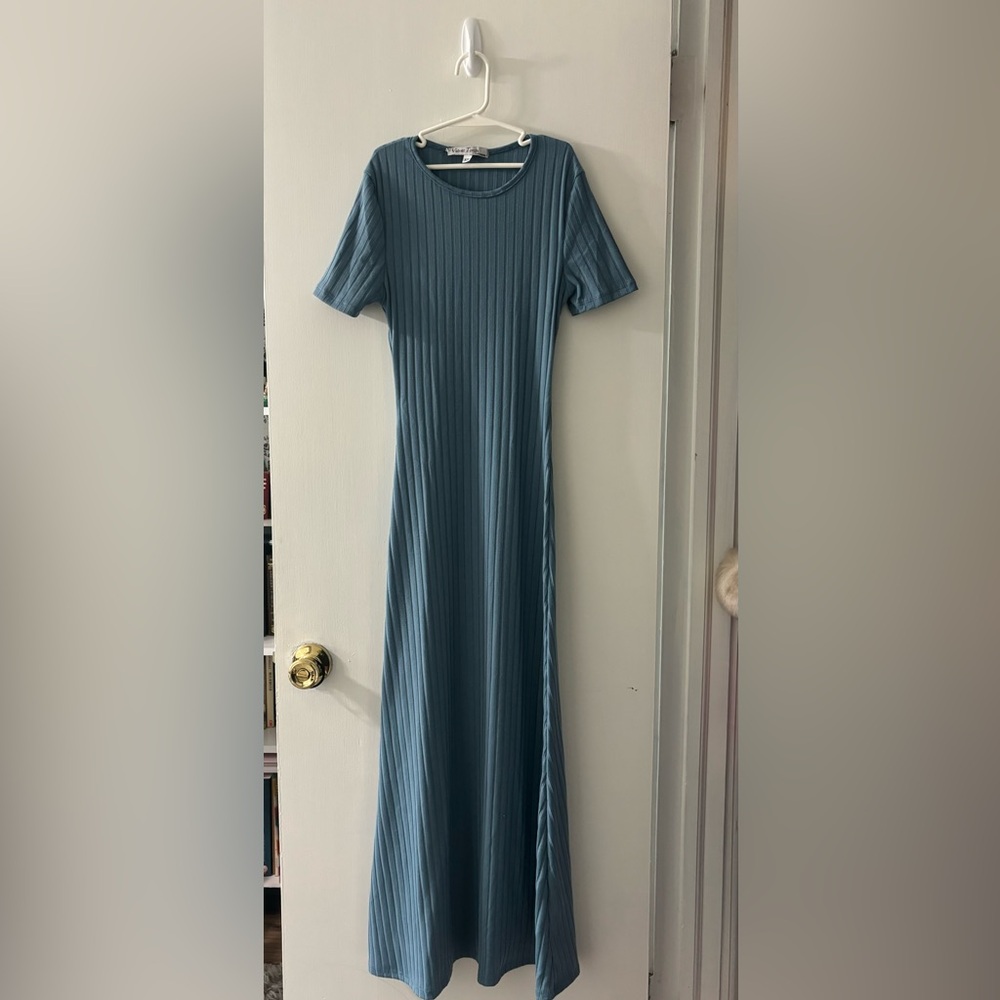 Blue Ribbed Maxi Dress